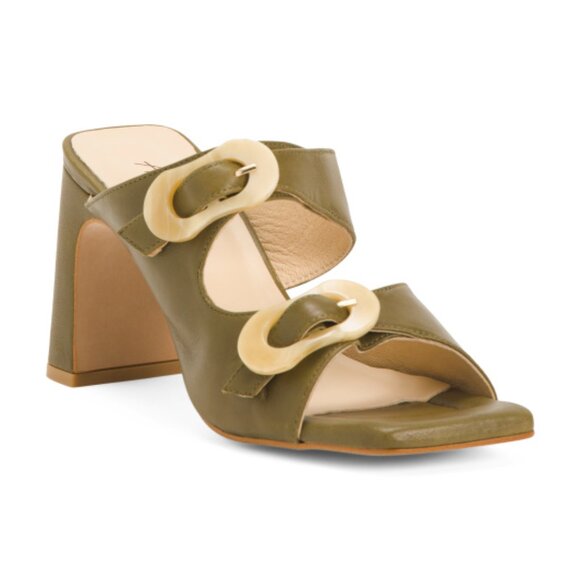 Khaki Heeled Sandals NEW ANA PALMA Made In Spain Leather Dual Band